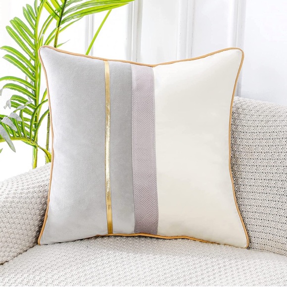 Luxury HomeElegant Grey & Ivory Color Block Soft Velvet Throw Pillow Cover
